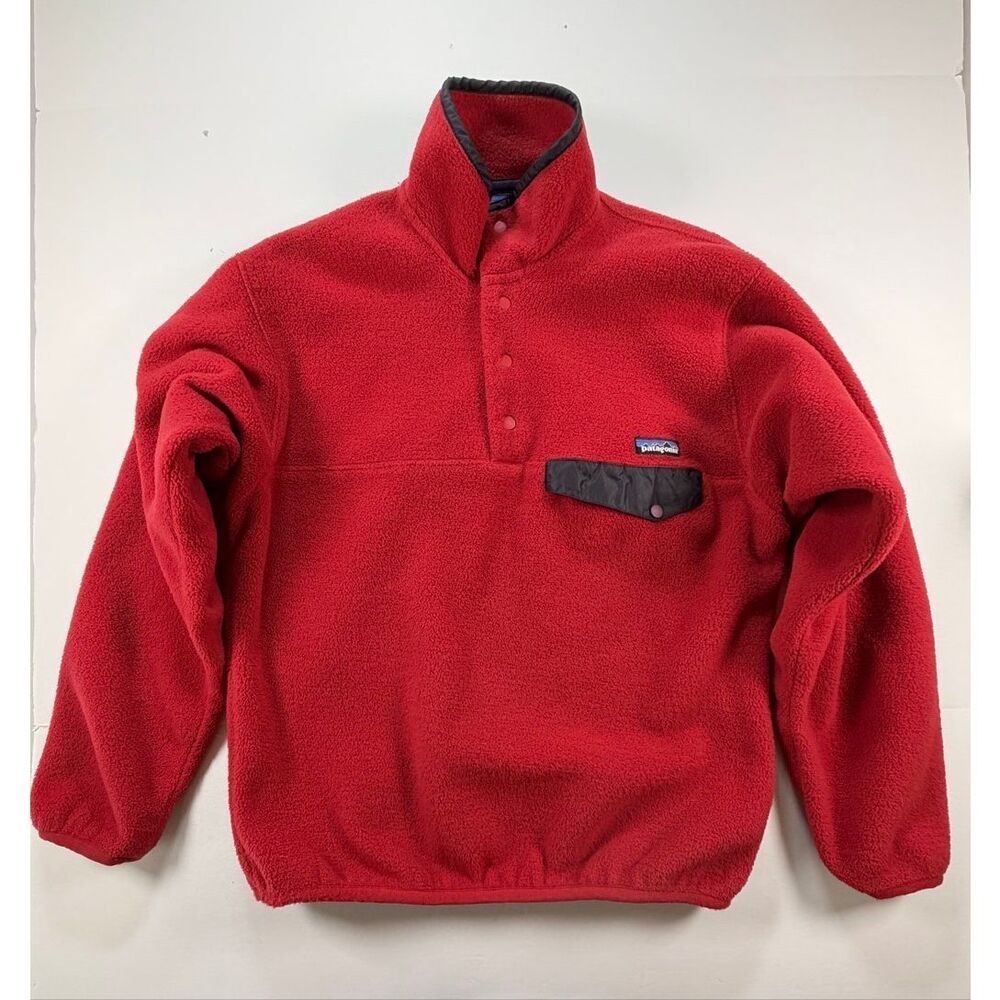 Vintage Patagonia Synchilla Size Mens M Red Snap T Fleece Pullover Jacket USA